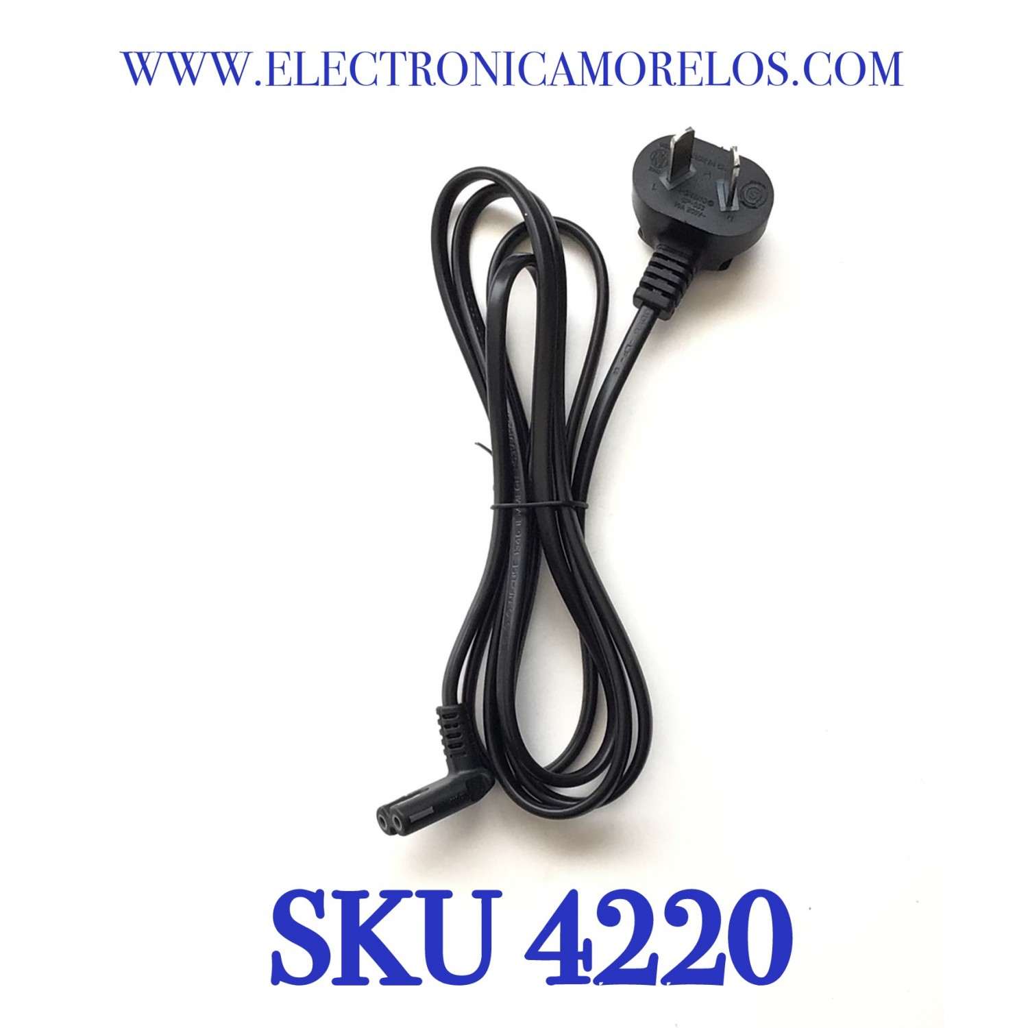 CABLE DE CORRIENTE ORIGINAL “NUEVO“ / BIFASICO / TIPO 8 / ENCHUFE TIPO L / 10A / 150V / 2 CLAVIJAS / COMPATIBLE CON DIFERENTES DISPOSITIVOS 
